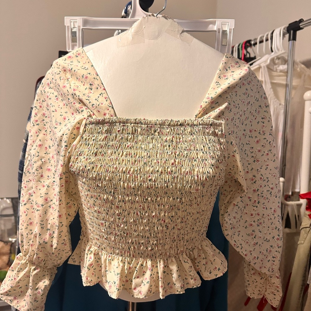 Floral Smocked Cream Top